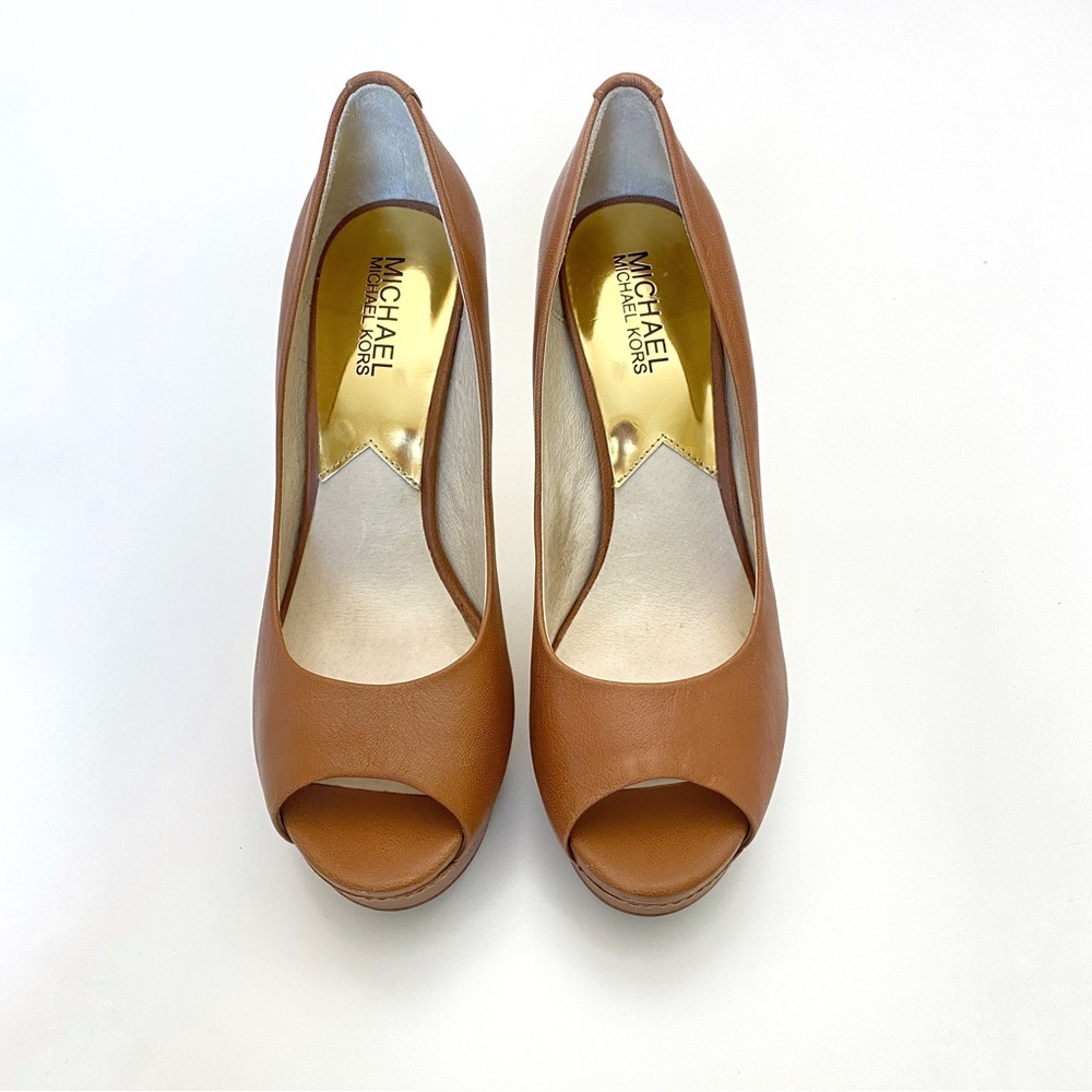 Michael Kors Brown Gold Peep Toe Heels